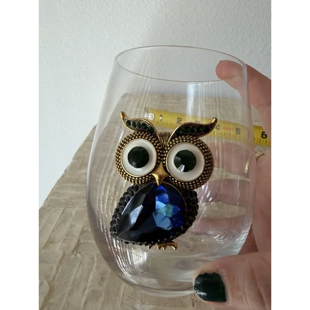 Funky Jeweled Owl Stemless Wine Glass